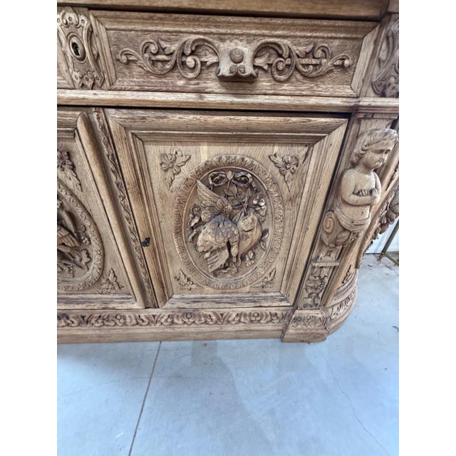 A Masterpiece French 19th Century Louis XIII Bleached Solid Oak Hunting Buffet or Bookcase For Sale - Image 14 of 18