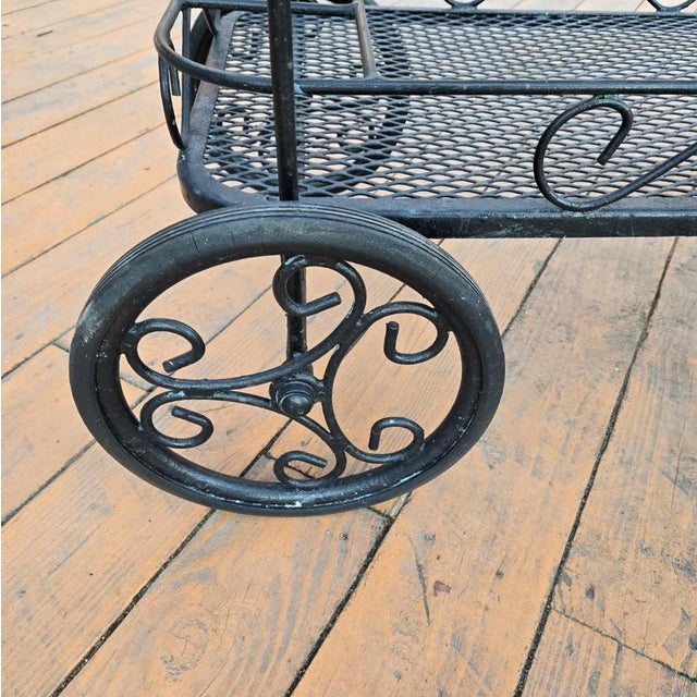 Traditional Late 20th Century Outdoor Patio Table Wrought Iron Rolling Bar Cart For Sale - Image 3 of 12