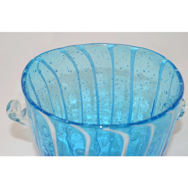 Vintage Venini Murano Light Blue White & Clear Wine Cooler Ice Bucket Italy 1970 For Sale - Image 11 of 13