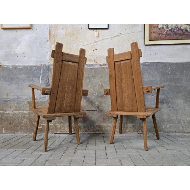 Vintage Rustic Oak Chairs with Leather Cushions, 1970s, Set of 2 For Sale - Image 14 of 18