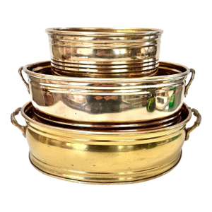 Vintage Brass Cachepot Planters Set of 3 Oval Tiered Brass Planters