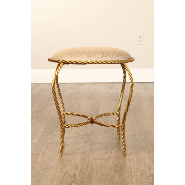 Hollywood Regency Pair of Gilt Metal Rope Twist Stools For Sale - Image 10 of 12
