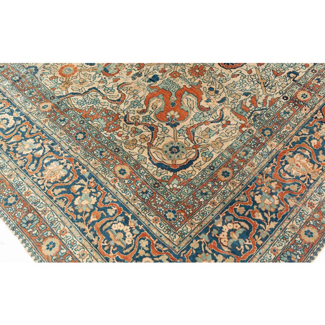 Textile Authentic 19th Century Persian Tabriz Handmade Wool Rug For Sale - Image 7 of 7