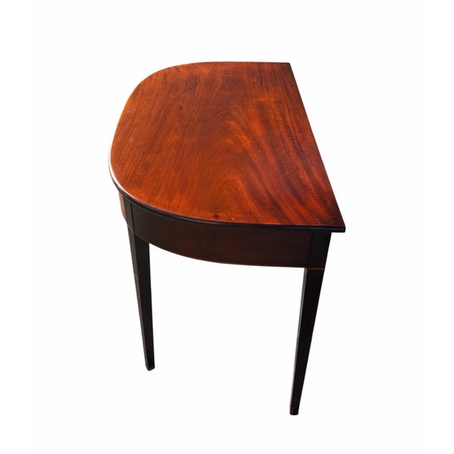 Antique Federal Mahogany DemiLune or Half Round Console Table With Band Inlay For Sale - Image 10 of 11