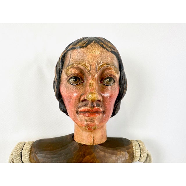 Large Antique Czech Hand-Carved and Painted Theater Puppet Doll, 18th Century For Sale - Image 4 of 18