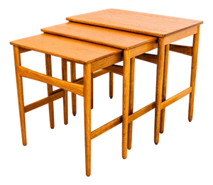 1950s Original Hans Wegner Teak & Oak Mid Century Danish Nesting Tables - Set of 3