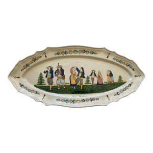 Antique French Faience Hb Quimper Large Fish Platter 24" 19th C.