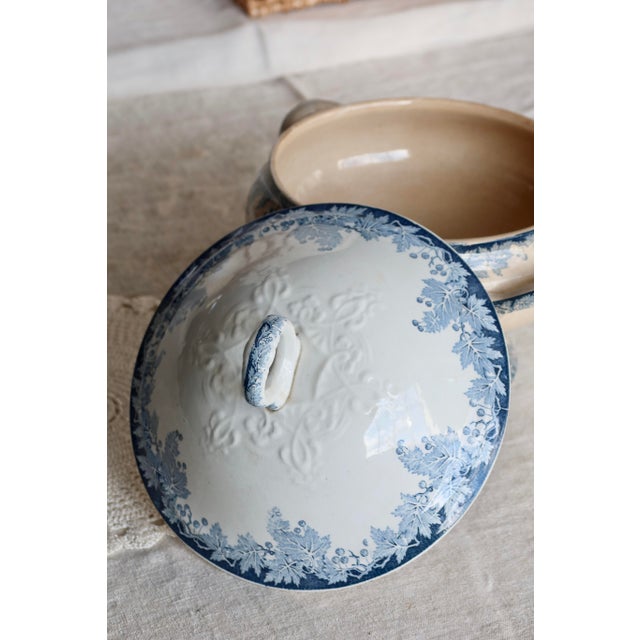 Ceramic Vintage Ironstone Platane Bleu Soup Tureen from Saint Amand Hamage Nord, 1890s For Sale - Image 7 of 11