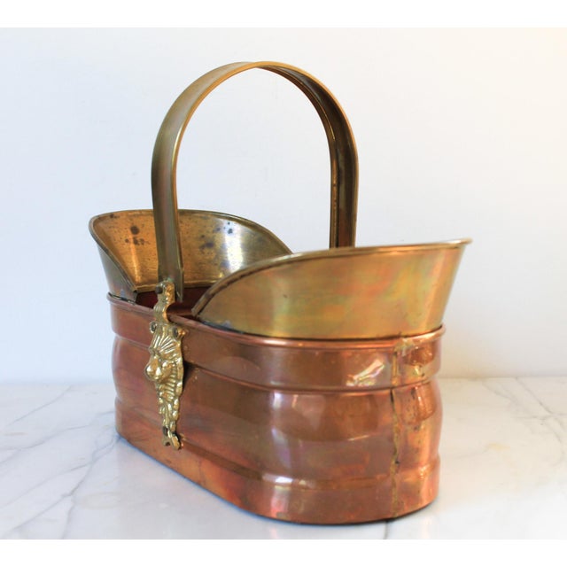 Vintage Brass & Copper Basket W/ Lion Head Motif For Sale In Milwaukee - Image 6 of 9