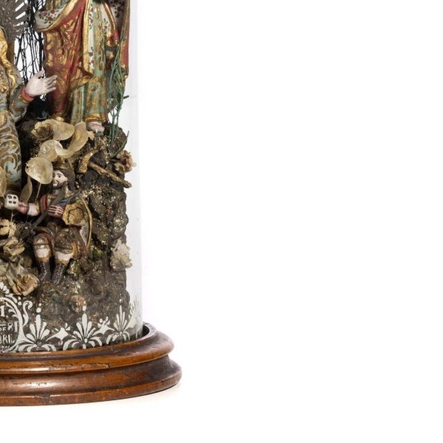 Portuguese Artist, Sacred Calvary, 19th Century, Polychrome and Gilded Wood with Glass Dome For Sale - Image 5 of 6