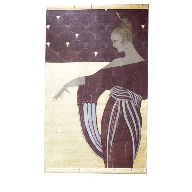 Wall painting "Lady in Red" in the style of Art Deco Japanese scroll painting style, contemporary artist, unique piece,...