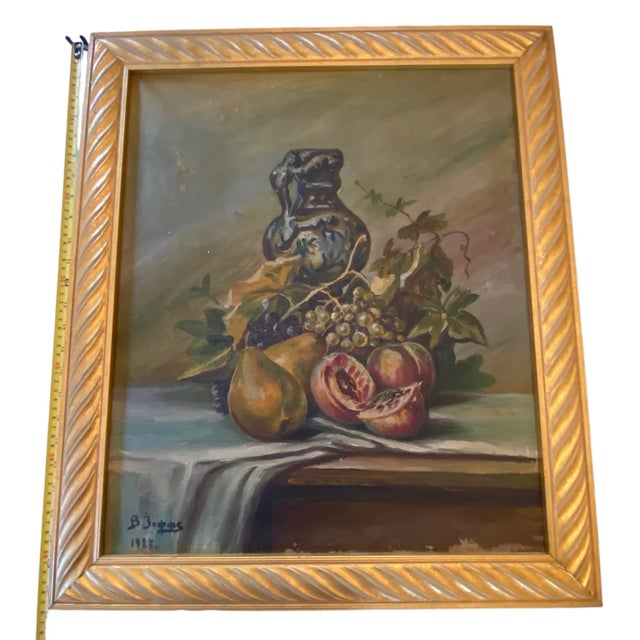 1927 Dutch Oil on Canvas Still Life Study “Fruit With Urn” Signed B. Jopps For Sale - Image 10 of 12
