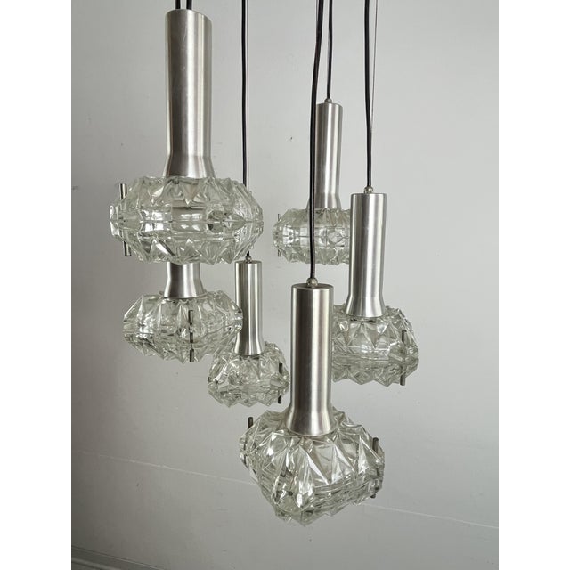 Italian 6-Light Cascade Steel and Crystal Chandelier, 1970s For Sale - Image 16 of 18