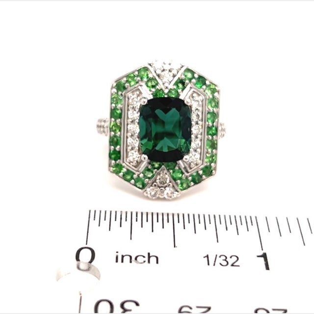 Tourmaline Tsavorite Diamond Ring 14k Gold 5.55 TCW GIA Certified For Sale - Image 11 of 12
