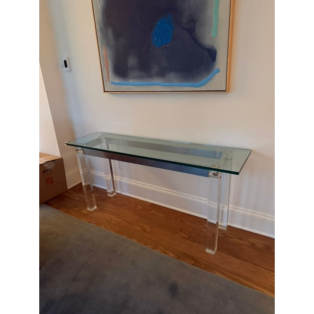 Mid-Century Modern Vintage Lucite and Glass Console For Sale - Image 3 of 3