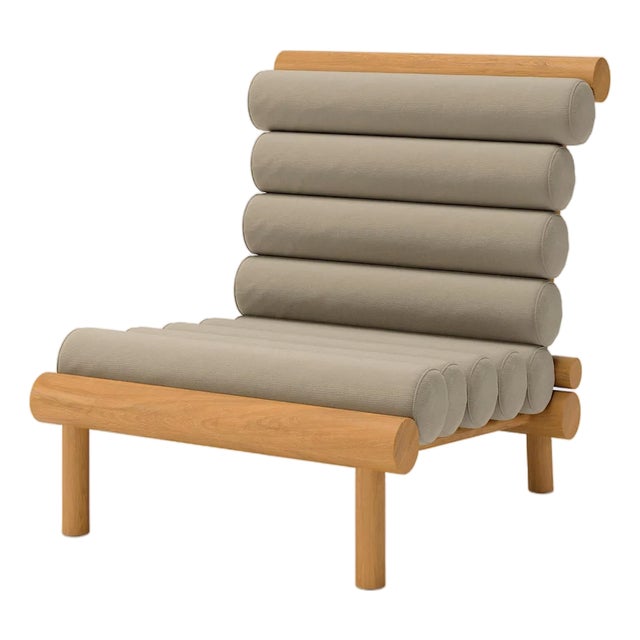 Rishon Teak Outdoor Lounge Chair – Alpine Modern Design in Sunbrella Canvas Taupe For Sale