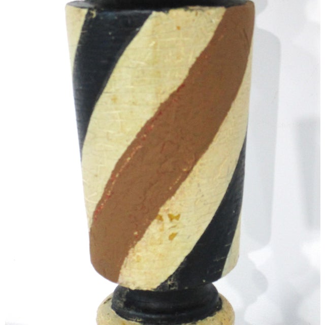 Wood Vintage Folk Art Painted Small Barber Pole For Sale - Image 7 of 13