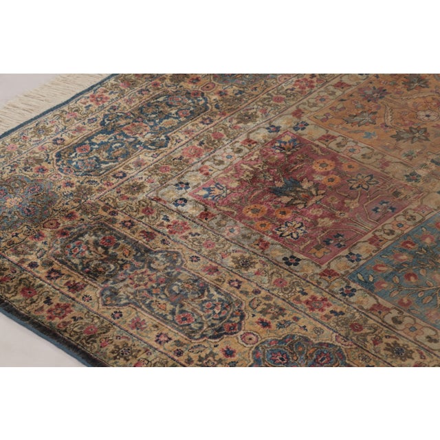 Camel Antique Kashan Silk Rug, Polychromatic Compartment Grid - Rug & Kilim For Sale - Image 8 of 11