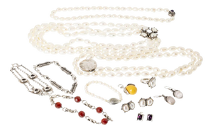 Silver Necklaces, Earrings, Ring and Bracelet with Stones, Set of 7