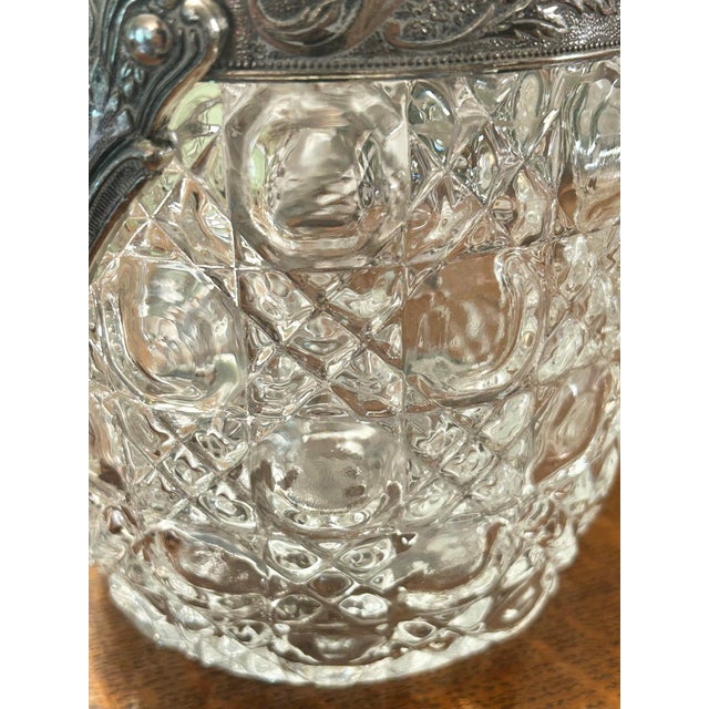 Metal 1930s Cut Crystal & Silverplate Ice Bucket With Ornate Foliate Mounts and Drainer For Sale - Image 7 of 12