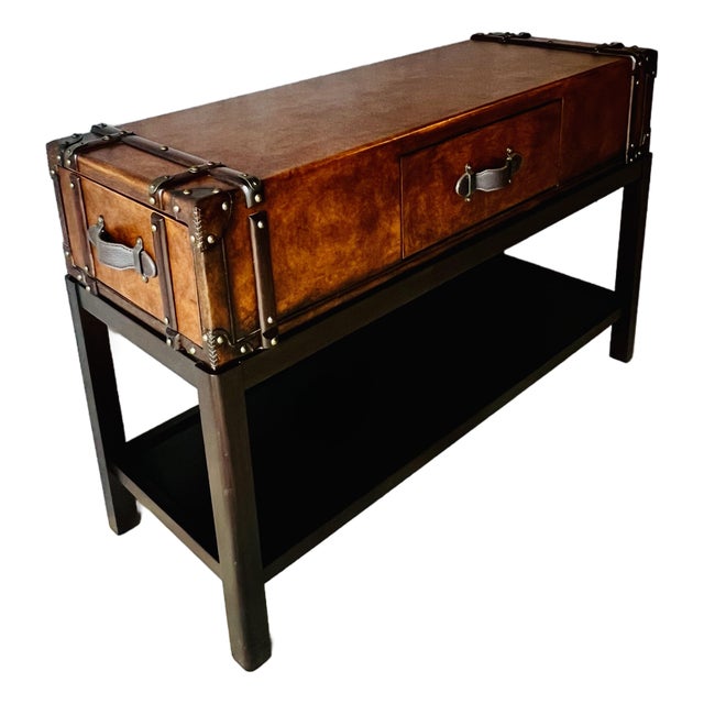 Vintage Faux Leather Suitcase Console Table With 3 Drawers For Sale