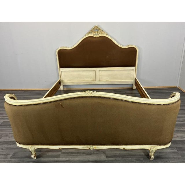 Vintage French Shabby Chic Upholstered King Size Bed Frame For Sale - Image 3 of 14