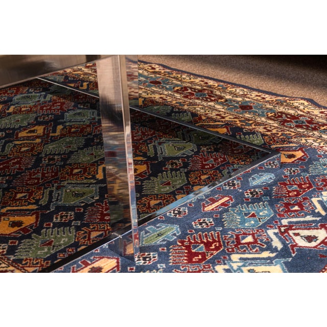 Vintage 1970s Milo Baughman Chrome Glass & Travertine Stone Square Coffee Table For Sale In Detroit - Image 6 of 7