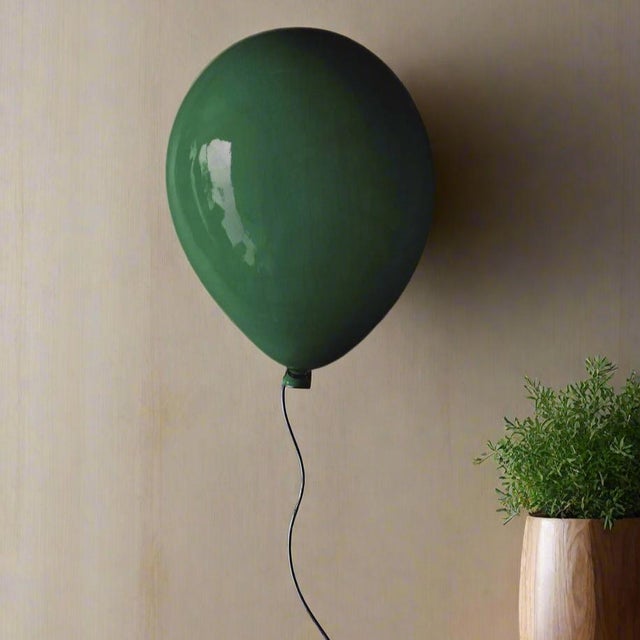 Contemporary Modern Glossy Ceramic Balloon Wall Sculpture in Forest Green- Medium Size For Sale - Image 3 of 10