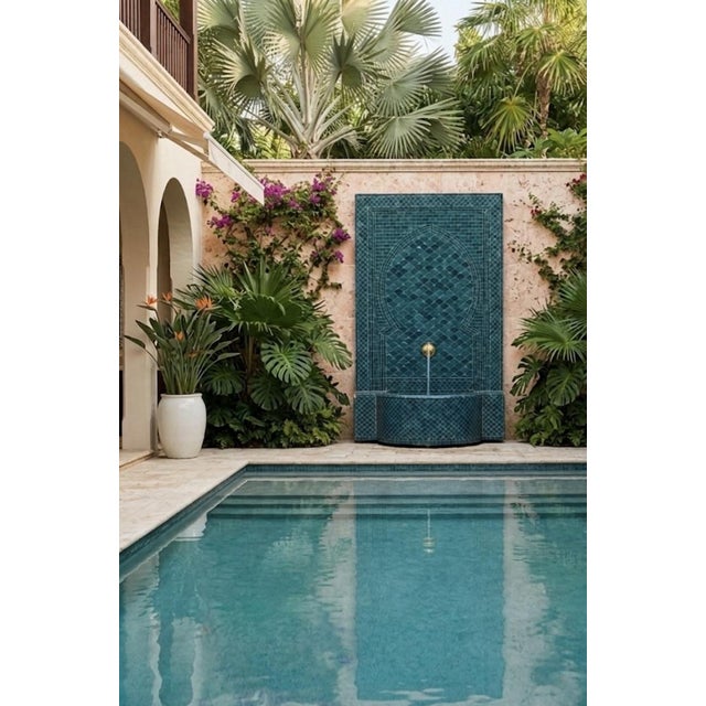 Moroccan Vintage Moroccan Teal Zellige Tile Wall Fountain For Sale - Image 3 of 7