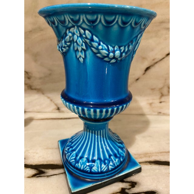 Mid 20th Century Vintage Turquoise Porcelain French Vase For Sale - Image 5 of 6