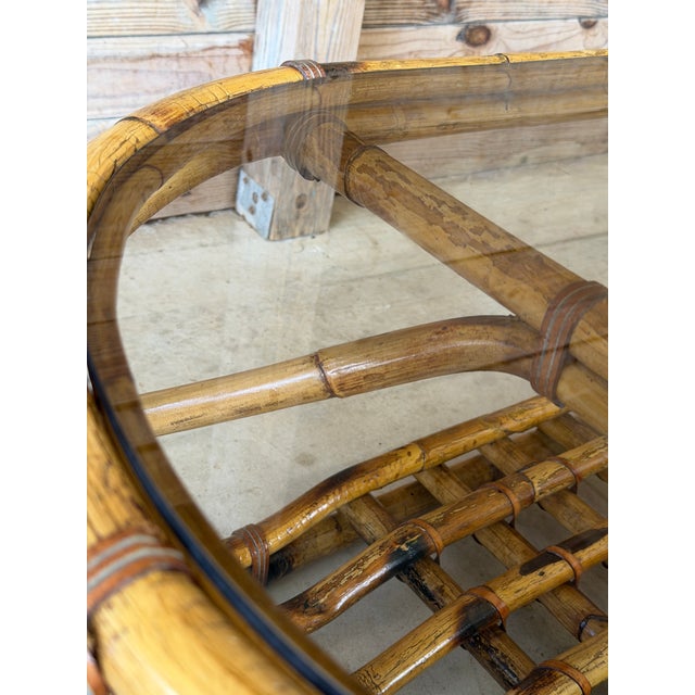 Mid-Century Modern Vintage Coastal Sculptural Rattan Coffee Table With Original Smoked Glass Top For Sale - Image 3 of 12