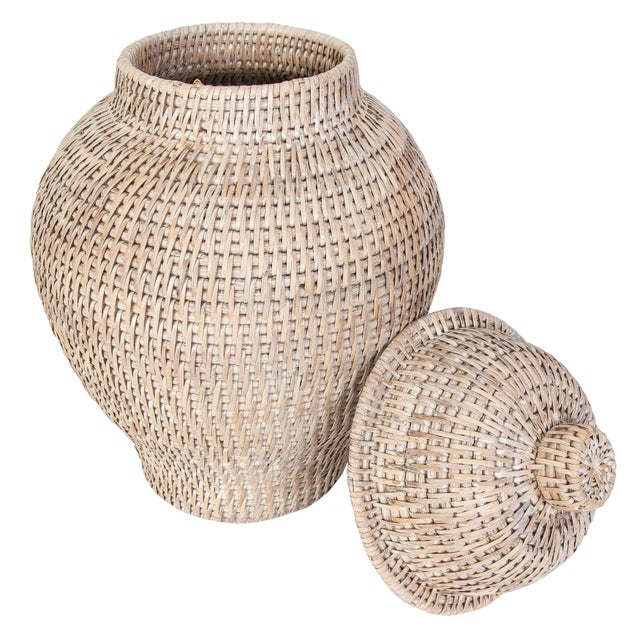 Artifacts Saboga Home Rattan Ginger Jar in White Wash For Sale - Image 4 of 6