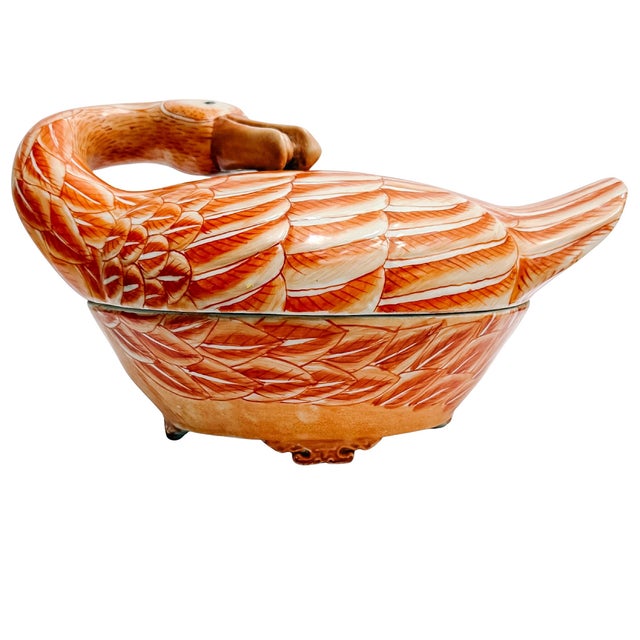Ceramic Vintage Famille Rose Goose Form Tureen For Sale - Image 7 of 10