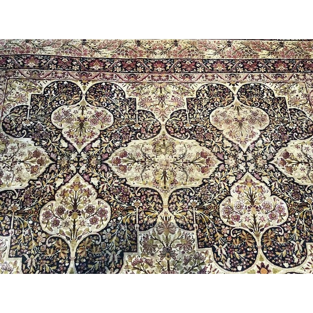 Textile Late 19th Century Black Ground Antique Panel Design Persian Lavar Kerman Rug For Sale - Image 7 of 10