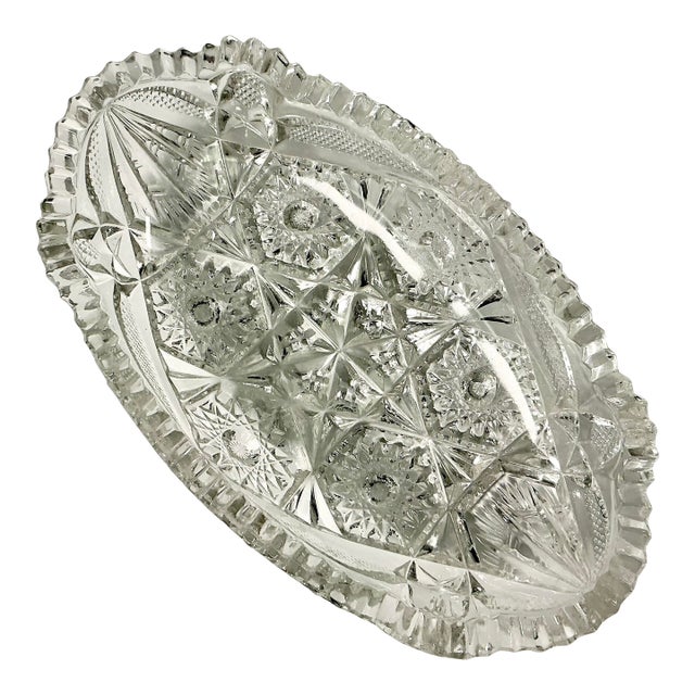 Late 1800s Antique Boho Chic Hollywood Regency American Brilliant Cut Relish Serving Dish. For Sale