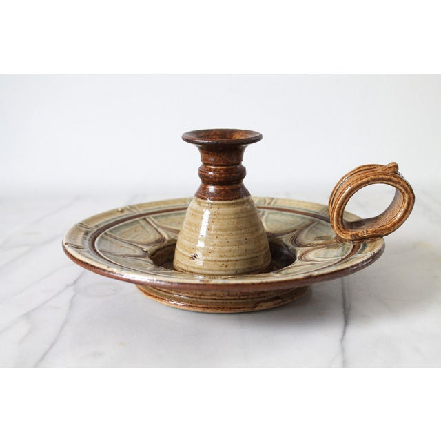 Glass Vintage Studio Art Pottery Candle Holder Hurricane Style Lamp For Sale - Image 7 of 9
