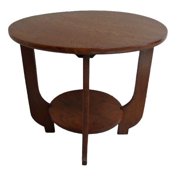 Art Deco Round Oak Coffee Table, 1920s For Sale