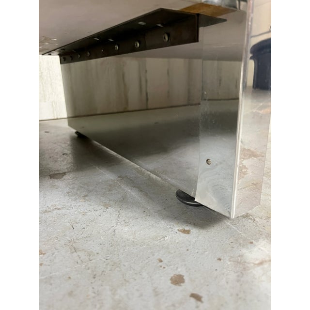 Metal Ello Herringbone Travertine & Chrome Credenza For Sale - Image 7 of 13