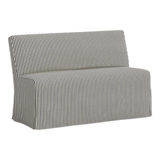 Stoffer Home x Cloth & Company Lindy Slipcover Dining Banquette in Jane Stripe Carbon For Sale