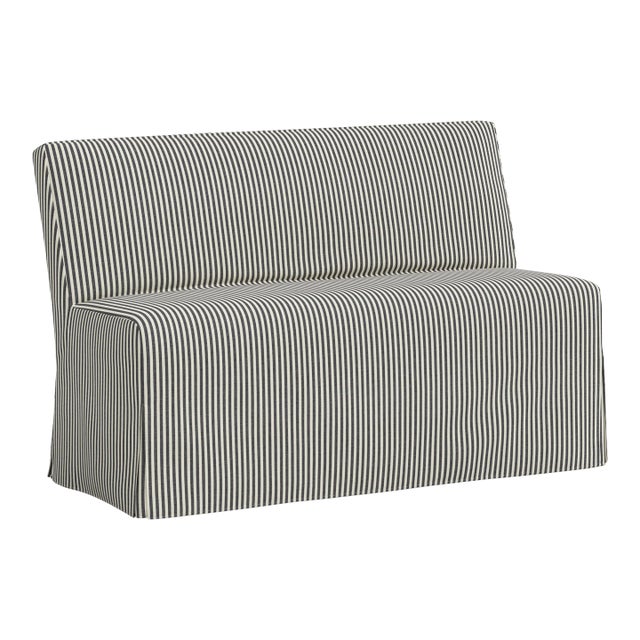 Stoffer Home x Cloth & Company Lindy Slipcover Dining Banquette in Jane Stripe Carbon For Sale