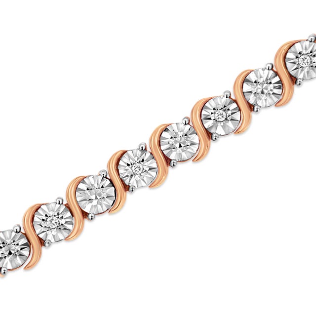 Haus of Brilliance 14K Rose Gold Plated .925 Sterling Silver 1/10 Cttw Diamond Round Miracle Plate and "S" Link Tennis Bracelet (I-J Color, I2- I3 Clarity) - 7" For Sale - Image 4 of 7