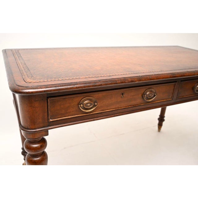 Antique Victorian Leather Top Writing Table, 1860 For Sale - Image 9 of 11