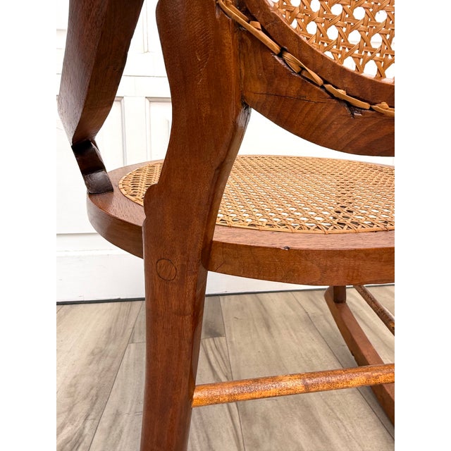 Antique Victorian Carved Wood Hand-Caned Rocking Chair For Sale - Image 17 of 17
