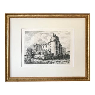 Antique French Etching of the Chateau Oyron by Bolard Paris Circa 1860 For Sale