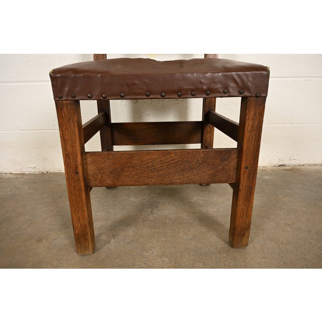 Brown Gustav Stickley Antique Mission Oak Arts & Crafts Ladder Back Side Chair or Dining Chair, Circa 1910 For Sale - Image 8 of 12
