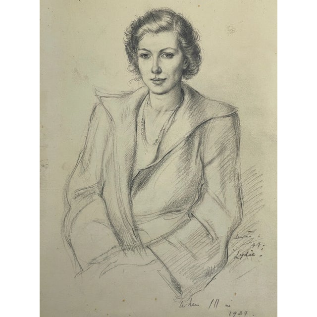 Vintage Pencil Drawing Portrait of Woman Signed Lewis Dated 1944. Matted and framed. Image size: 10" x 14". Frame: 13.5" x...