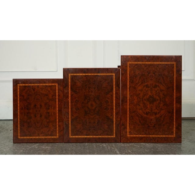 Vintage Sheraton Revival Burr Walnut Nest of Tables, Set of 3 For Sale - Image 9 of 10