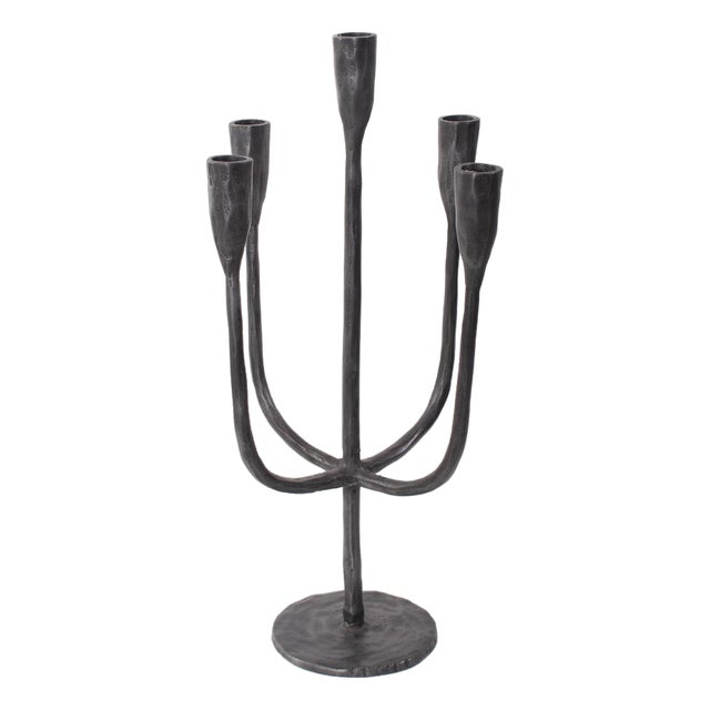Asher Sculpted Cast Aluminum Five Arm Candle Holder- Ebony For Sale
