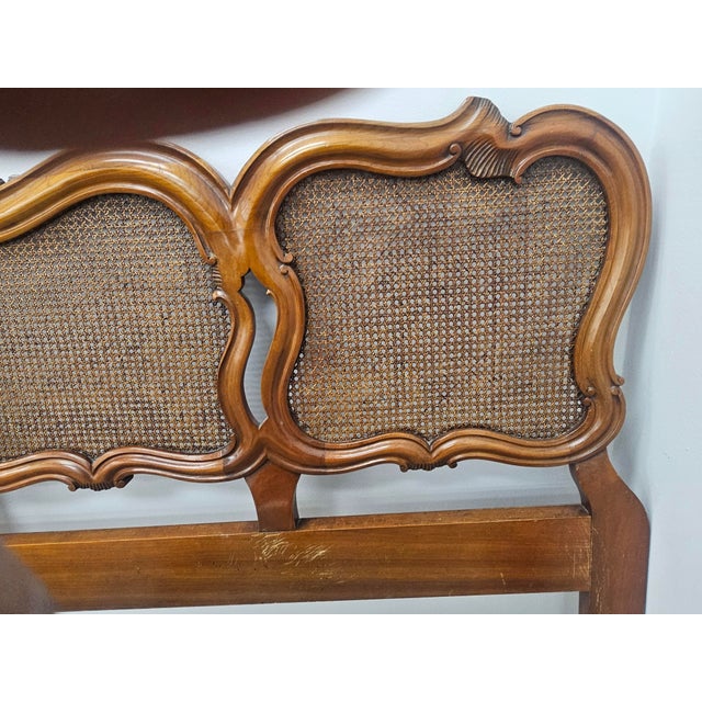 Rococo Mid 20th Century John Widdicomb Rococo Cherry and Cane Panels King Headboard For Sale - Image 3 of 7