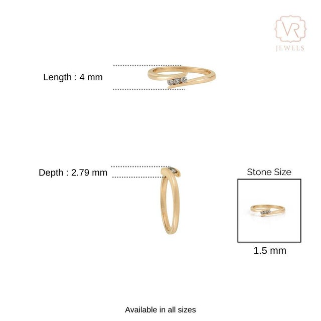 Minimalist Three Stone Natural Diamond Bypass Ring in 18k Yellow Gold Stackable Size 6.5 For Sale - Image 11 of 15